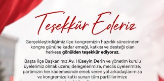 Yeni Parti İskenderun İlçe Başkanlığı’ndan Kongre Teşekkürü